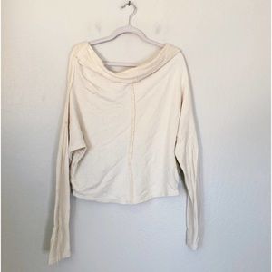 Free People Cream Mock Neck Slouch Sweatshirt Burnout Top